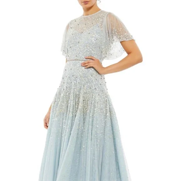 Mac Duggal | Dresses | Mac Duggal Sequin Crystal Embellished Ruffle Sleeve  Midi Cocktail Dress Nwt | Poshmark